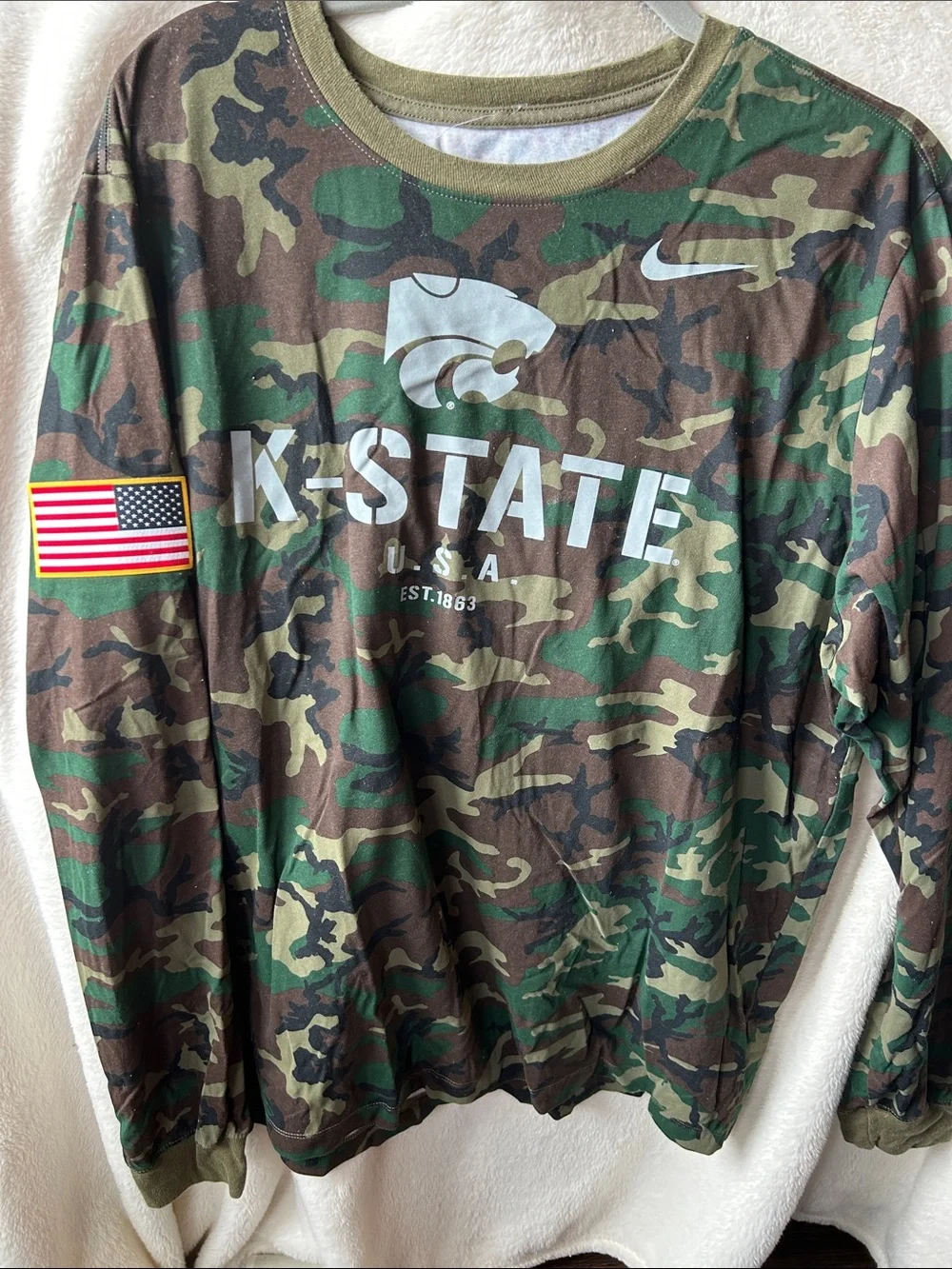 Nike K-State Camouflage military appreciation long Sleeve Shirt - Green, brownXL